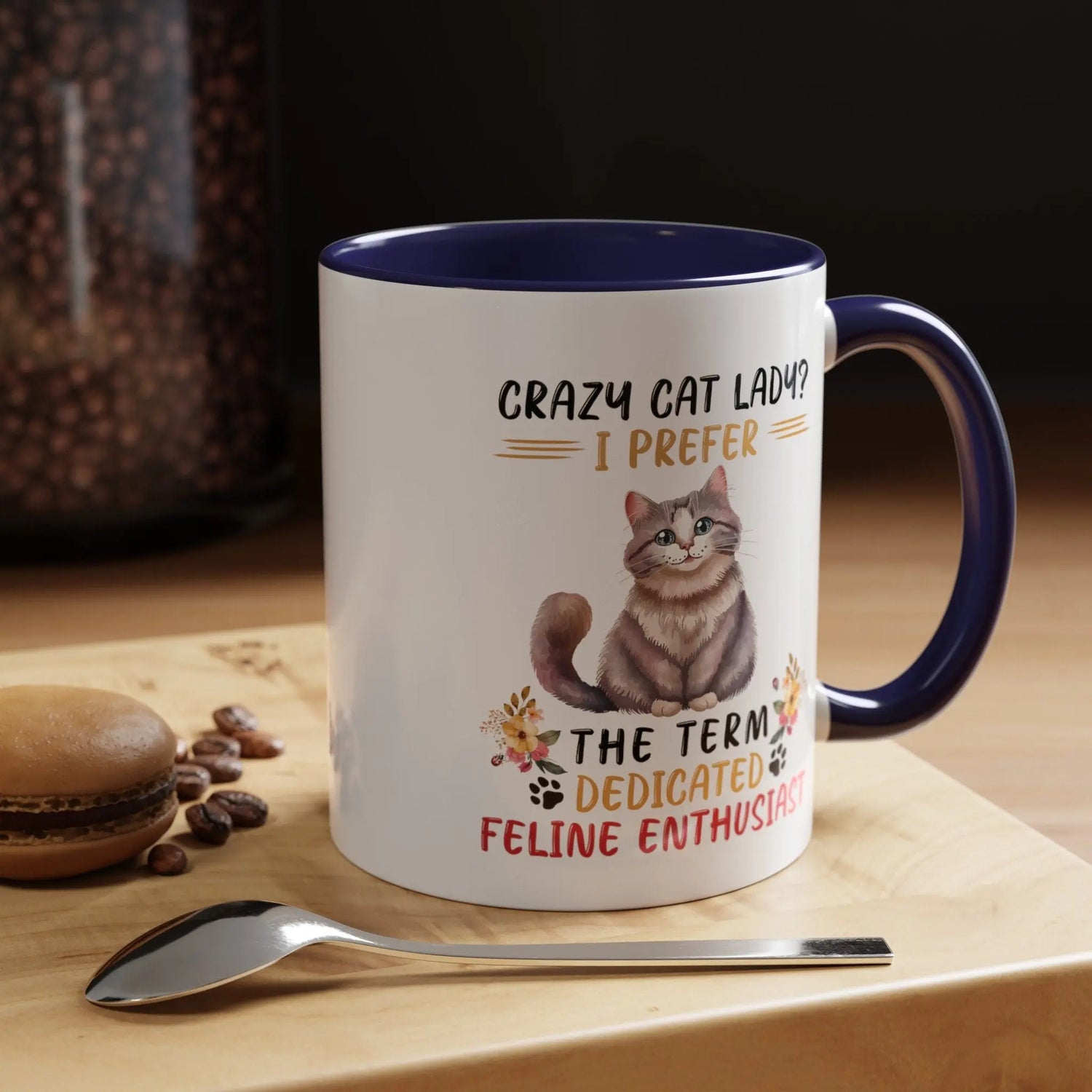 Accent Coffee Mug (11, 15oz), Crazy Cat Lady coffee mug, Humorous sayings, Kitty Lover tea cup, The Aurora Touch