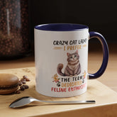 Accent Coffee Mug (11, 15oz), Crazy Cat Lady coffee mug, Humorous sayings, Kitty Lover tea cup, The Aurora Touch