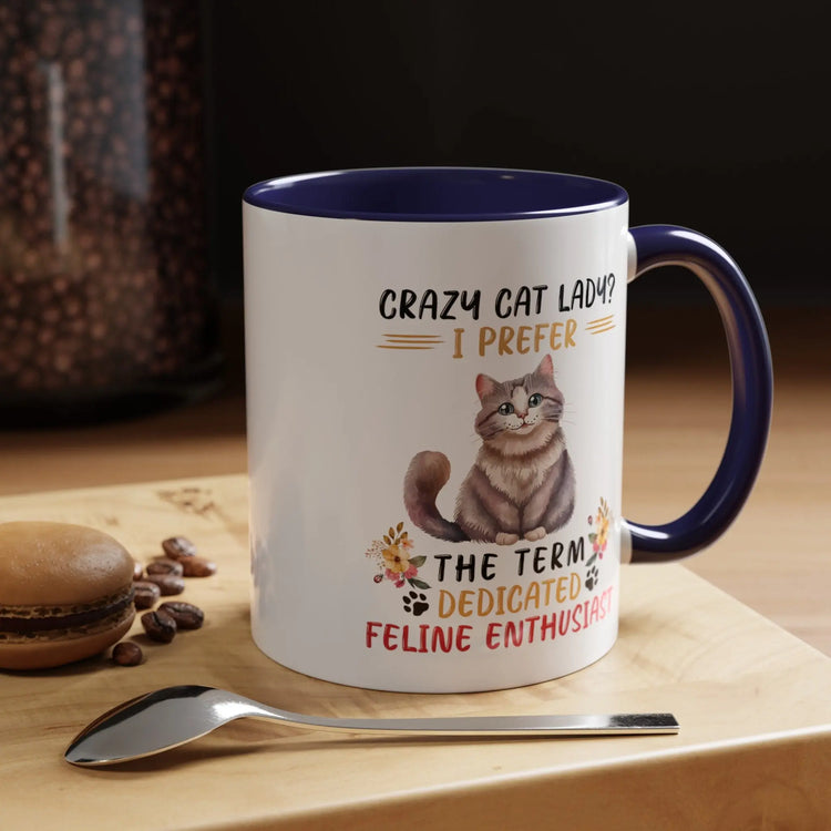 Accent Coffee Mug (11, 15oz), Crazy Cat Lady coffee mug, Humorous sayings, Kitty Lover tea cup, The Aurora Touch
