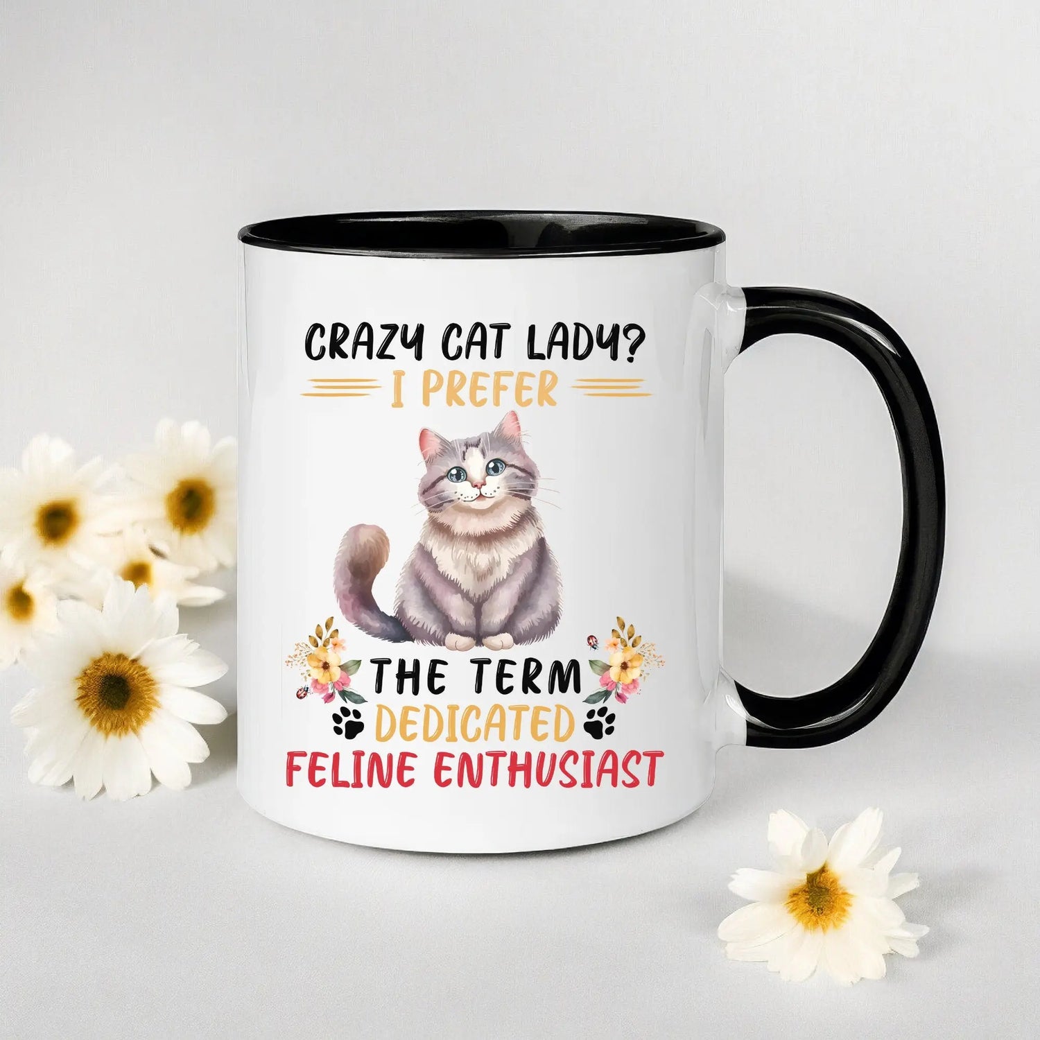 Accent Coffee Mug (11, 15oz), Crazy Cat Lady coffee mug, Humorous sayings, Kitty Lover tea cup, The Aurora Touch