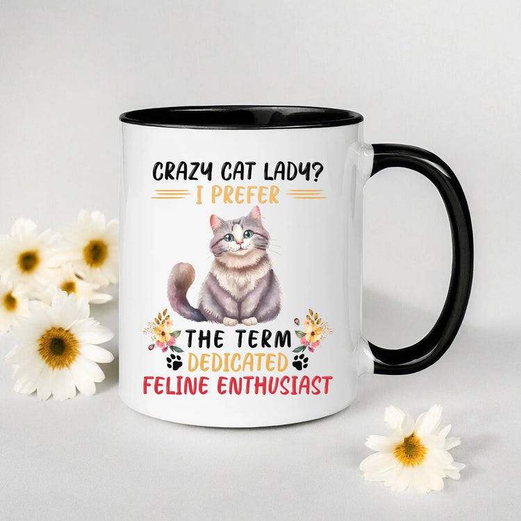 Accent Coffee Mug (11, 15oz), Crazy Cat Lady coffee mug, Humorous sayings, Kitty Lover tea cup, The Aurora Touch