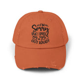 Unisex Distressed Cap, Sarcastic Silly head gear, casual everyday fun wear, Bicycling head cap, Minimilist Humorous gift