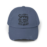 Unisex Distressed Cap, Sarcastic Silly head gear, casual everyday fun wear, Bicycling head cap, Minimilist Humorous gift