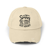 Unisex Distressed Cap, Sarcastic Silly head gear, casual everyday fun wear, Bicycling head cap, Minimilist Humorous gift