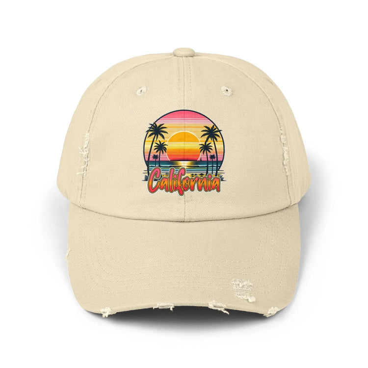 Unisex Distressed Cap, California Summer Beach Day Cap, Casual Tourist Souvenir hat, Everday casual baseball cap, memorable gift
