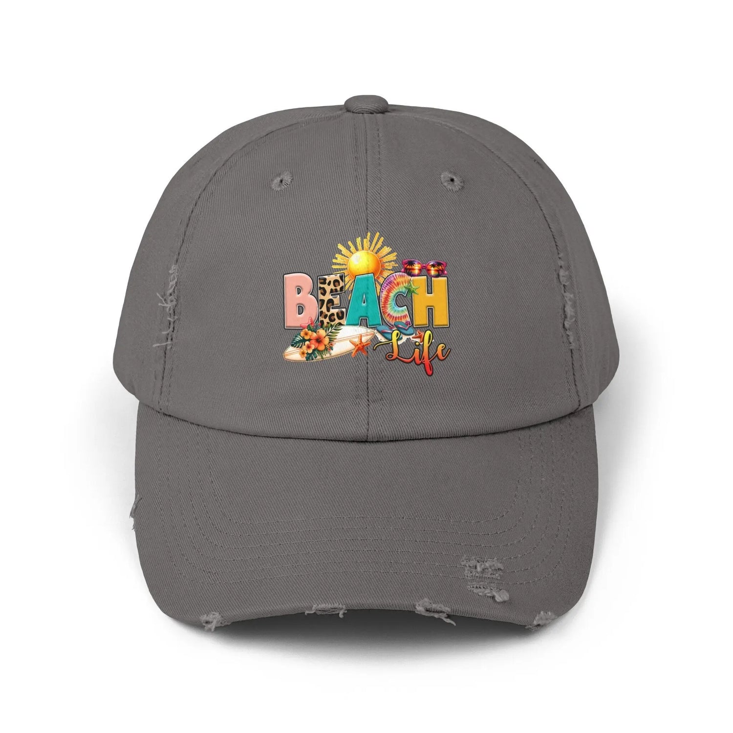 Unisex Distressed Cap, Beach Life Casual Cap, Everyday Simple Casual laid back Beach Wear, everyday hat