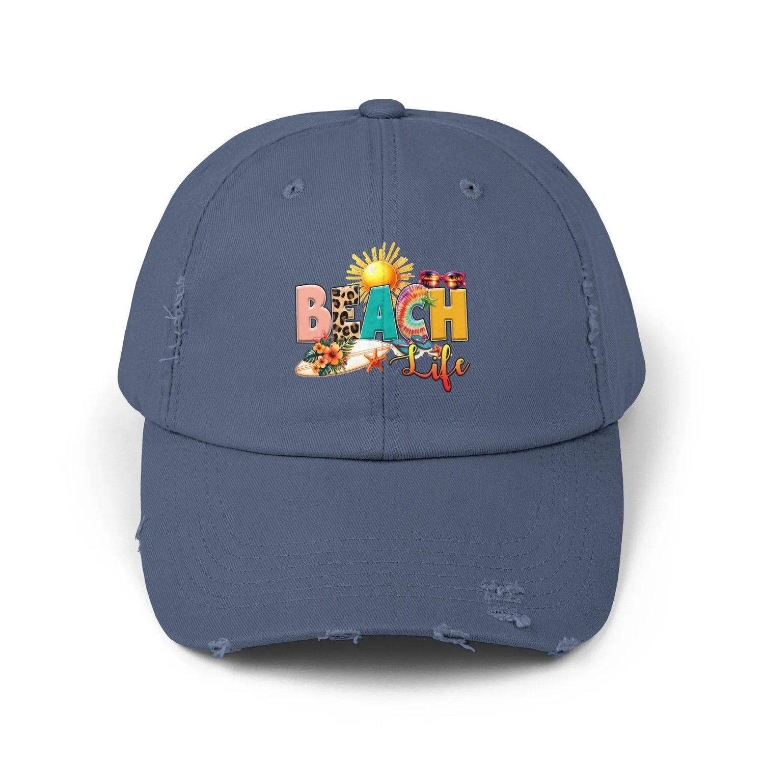 Unisex Distressed Cap, Beach Life Casual Cap, Everyday Simple Casual laid back Beach Wear, everyday hat