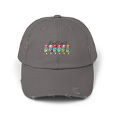 Unisex Distressed Cap, hello summer novelty colorful head cap, daily casual hair cap, Summer Golfing Hat, Everyday casual wear The Aurora Touch