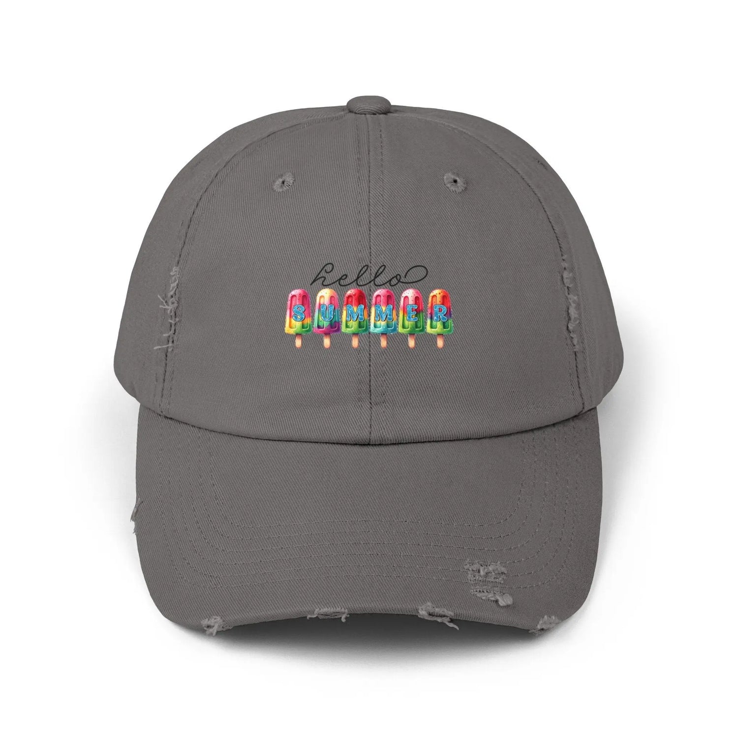 Unisex Distressed Cap, hello summer novelty colorful head cap, daily casual hair cap, Summer Golfing Hat, Everyday casual wear