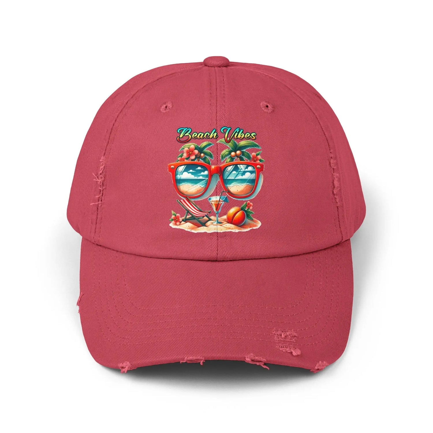 Unisex Distressed Cap, Cool Beach Vibes Casual Summer Laid Back Head cap, Relaxing travel wear, Novelty everyday Golfing hat