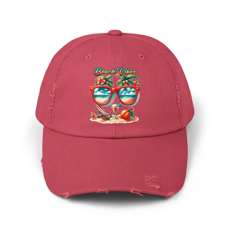 Unisex Distressed Cap, Cool Beach Vibes Casual Summer Laid Back Head cap, Relaxing travel wear, Novelty everyday Golfing hat