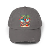 Unisex Distressed Cap, Cool Beach Vibes Casual Summer Laid Back Head cap, Relaxing travel wear, Novelty everyday Golfing hat