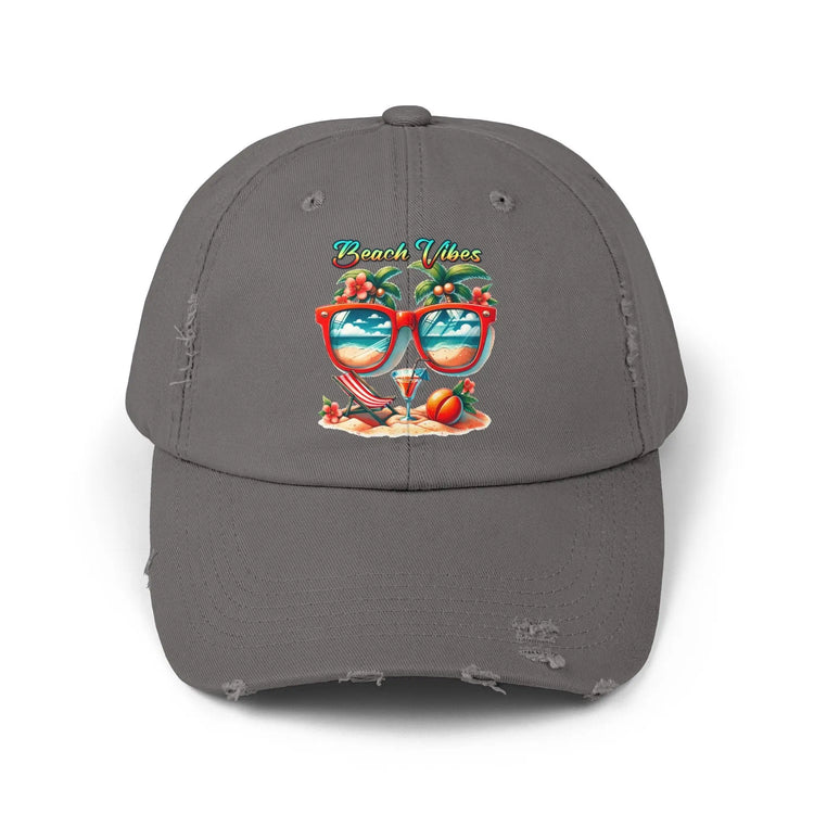 Unisex Distressed Cap, Cool Beach Vibes Casual Summer Laid Back Head cap, Relaxing travel wear, Novelty everyday Golfing hat