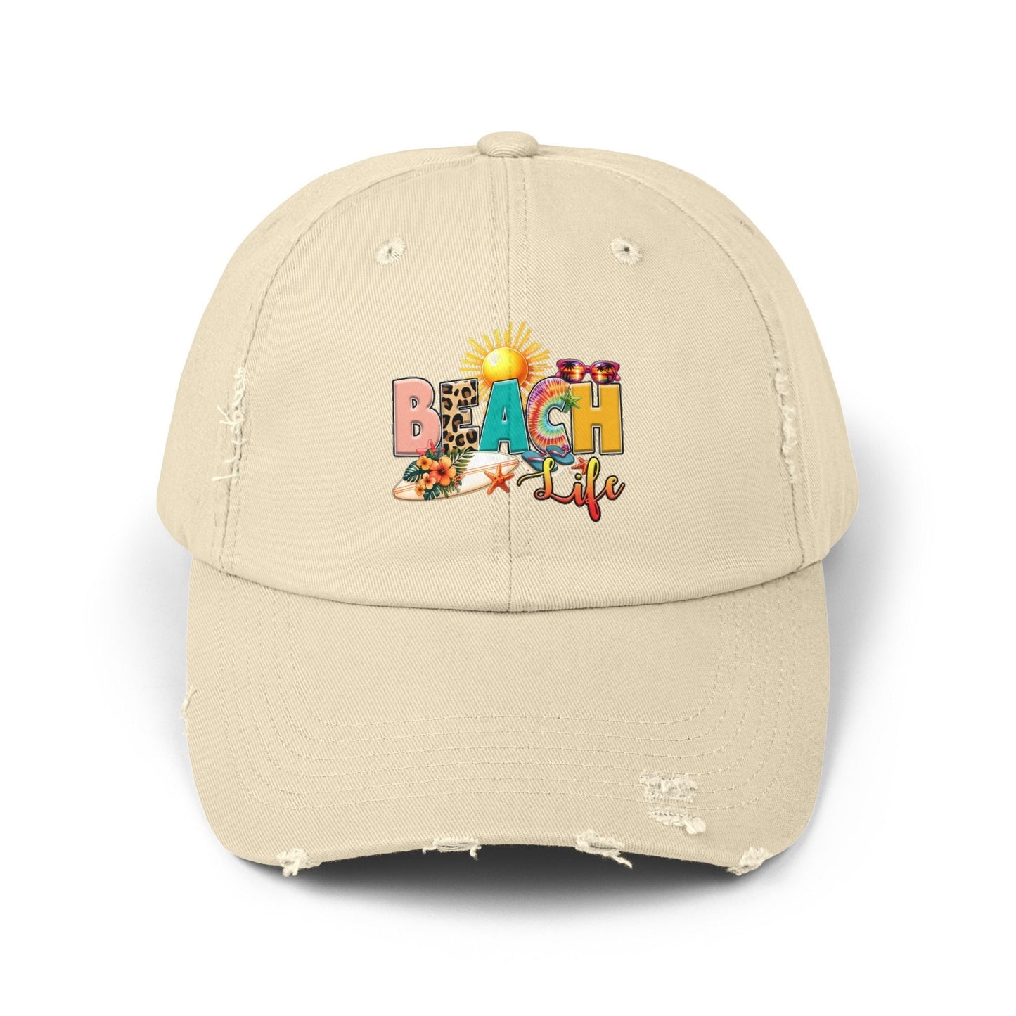 Unisex Distressed Cap, Beach Life Casual Cap, Everyday Simple Casual laid back Beach Wear, everyday hat