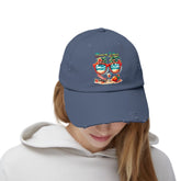 Unisex Distressed Cap, Cool Beach Vibes Casual Summer Laid Back Head cap, Relaxing travel wear, Novelty everyday Golfing hat