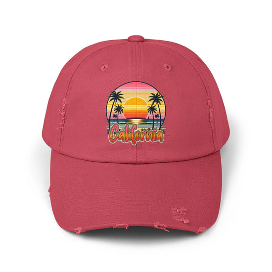Unisex Distressed Cap, California Summer Beach Day Cap, Casual Tourist Souvenir hat, Everday casual baseball cap, memorable gift