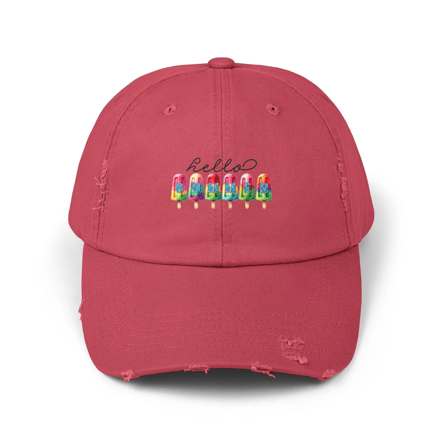 Unisex Distressed Cap, hello summer novelty colorful head cap, daily casual hair cap, Summer Golfing Hat, Everyday casual wear The Aurora Touch