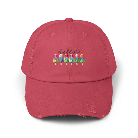 Unisex Distressed Cap, hello summer novelty colorful head cap, daily casual hair cap, Summer Golfing Hat, Everyday casual wear The Aurora Touch