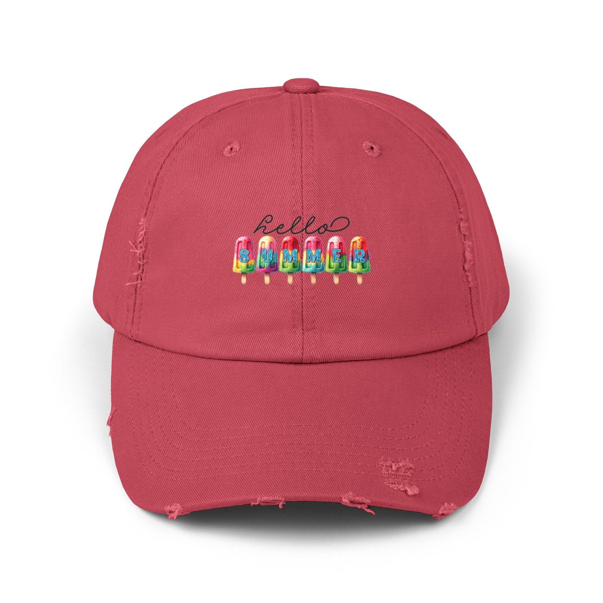 Unisex Distressed Cap, hello summer novelty colorful head cap, daily casual hair cap, Summer Golfing Hat, Everyday casual wear