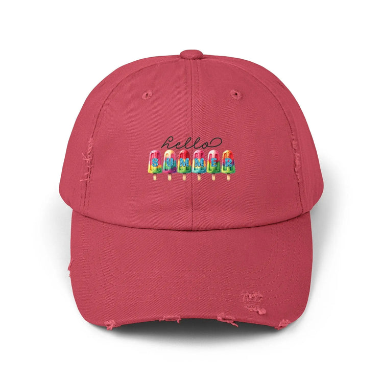 Unisex Distressed Cap, hello summer novelty colorful head cap, daily casual hair cap, Summer Golfing Hat, Everyday casual wear