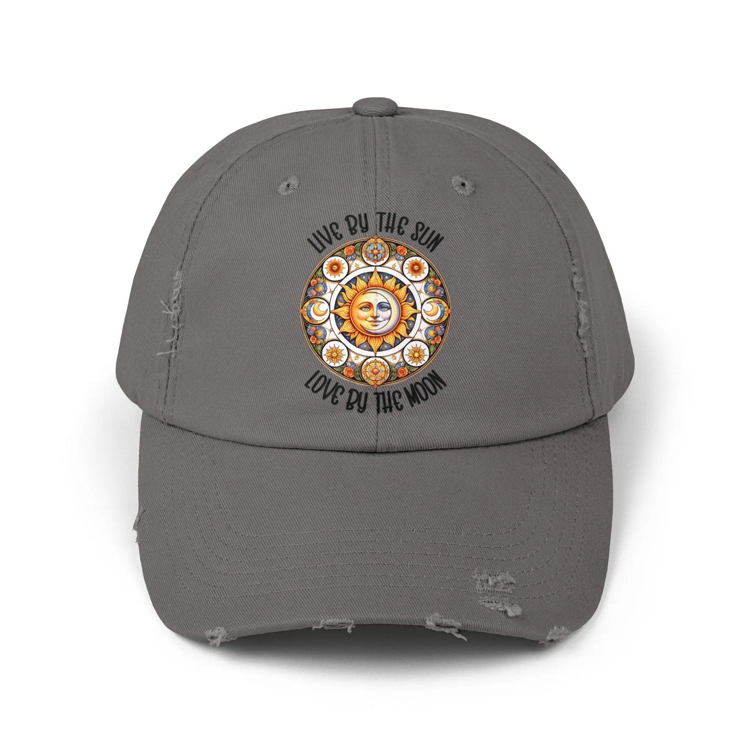 Unisex Distressed Cap, Moon Tarot Inspired designed hat, Celestial designed baseball cap, All Gender baseball hat, Stylish everyday wear The Aurora Touch
