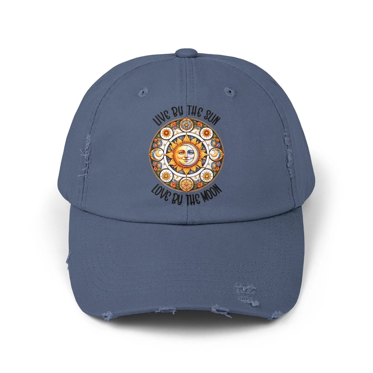 Unisex Distressed Cap, Moon Tarot Inspired designed hat, Celestial designed baseball cap, All Gender baseball hat, Stylish everyday wear The Aurora Touch