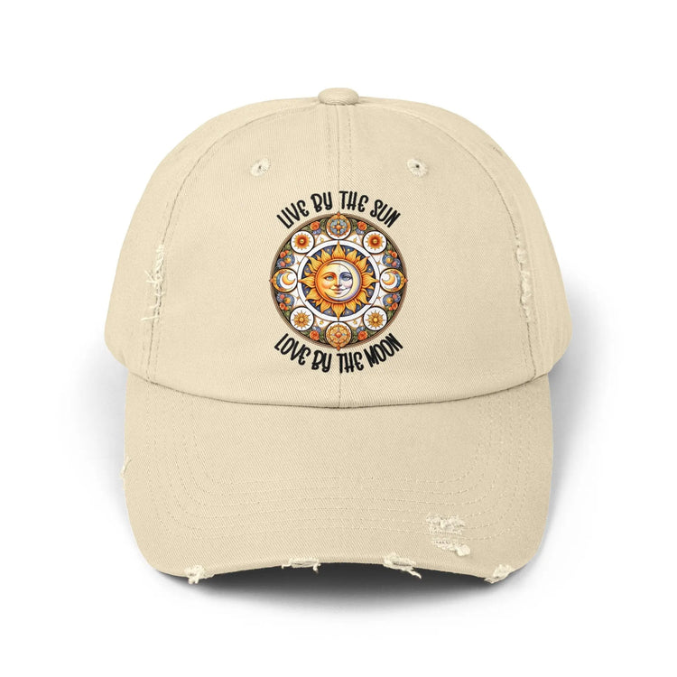 Unisex Distressed Cap, Moon Tarot Inspired designed hat, Celestial designed baseball cap, All Gender baseball hat, Stylish everyday wear The Aurora Touch