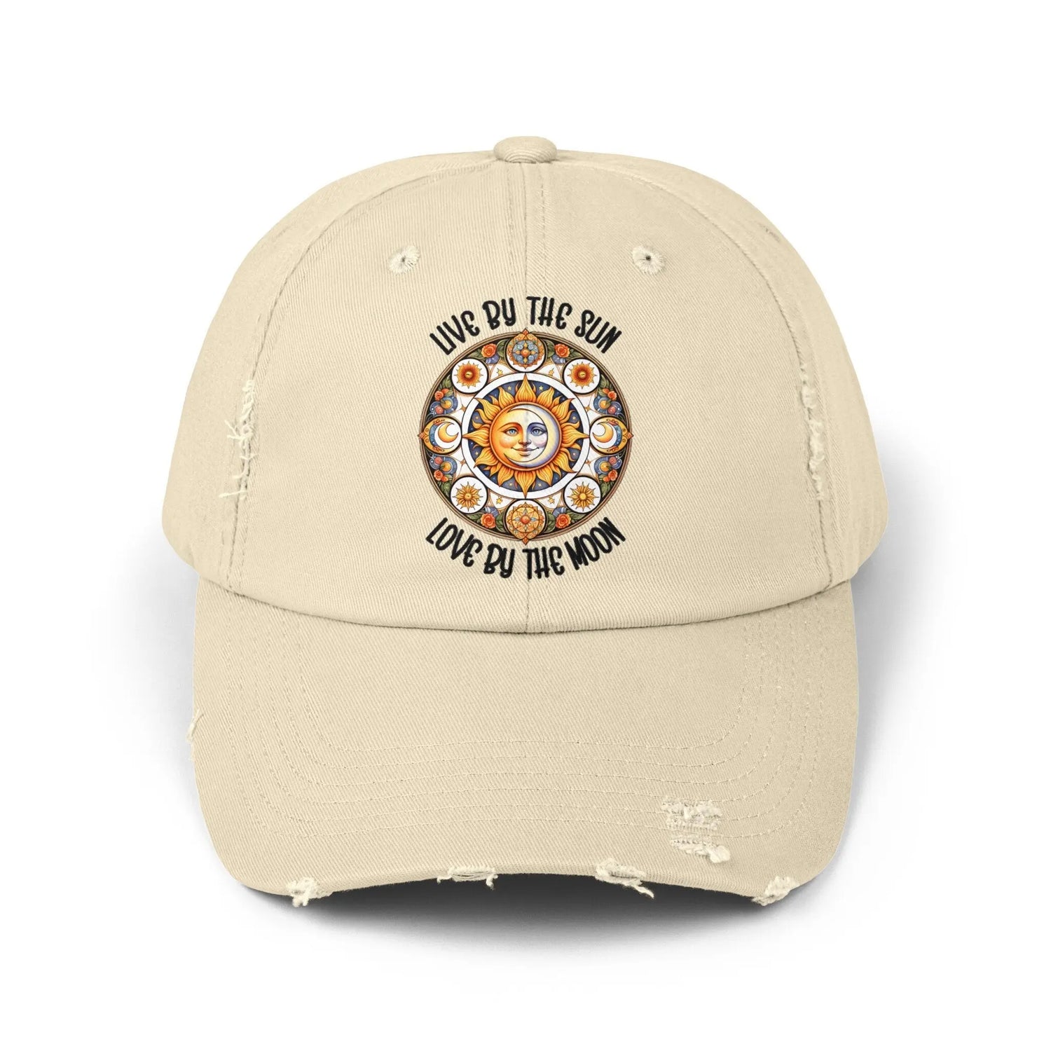 Unisex Distressed Cap, Moon Tarot Inspired designed hat, Celestial designed baseball cap, All Gender baseball hat, Stylish everyday wear