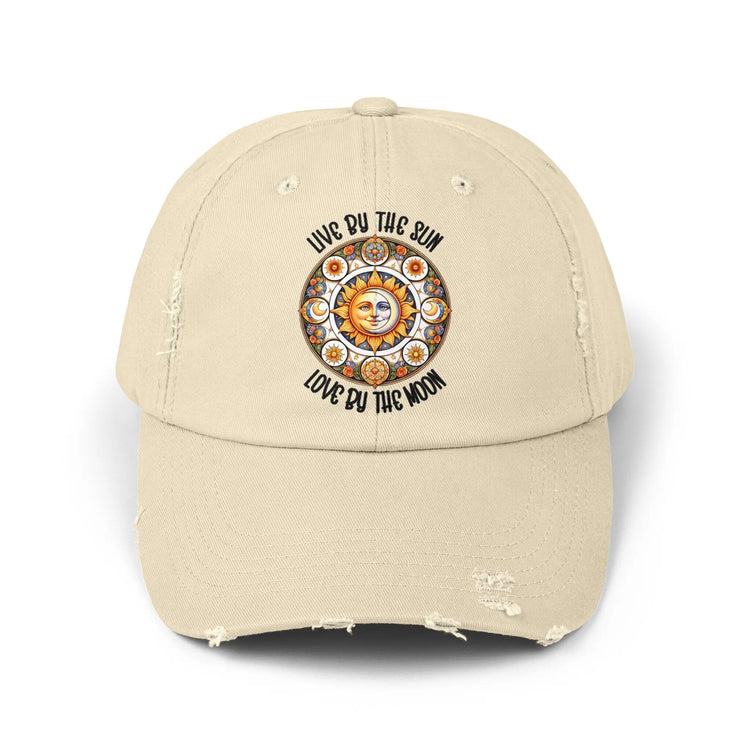 Unisex Distressed Cap, Moon Tarot Inspired designed hat, Celestial designed baseball cap, All Gender baseball hat, Stylish everyday wear