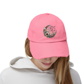 Unisex Distressed Cap, Floral Moon design baseball cap, Positive empowering clothing wear, uplifting female gift, Casual hat