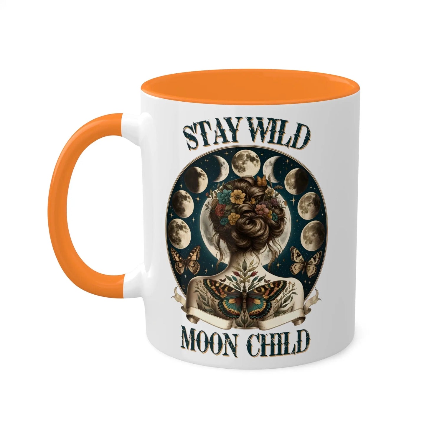 Colorful Mugs, 11oz, Moon Child Tarot Card Coffee Mug, Celestial Spiritual Art, Custom artistic everyday drinking cup, special gift item The Aurora Touch