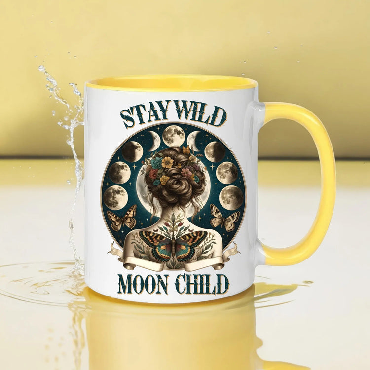 Colorful Mugs, 11oz, Moon Child Tarot Card Coffee Mug, Celestial Spiritual Art, Custom artistic everyday drinking cup, special gift item The Aurora Touch