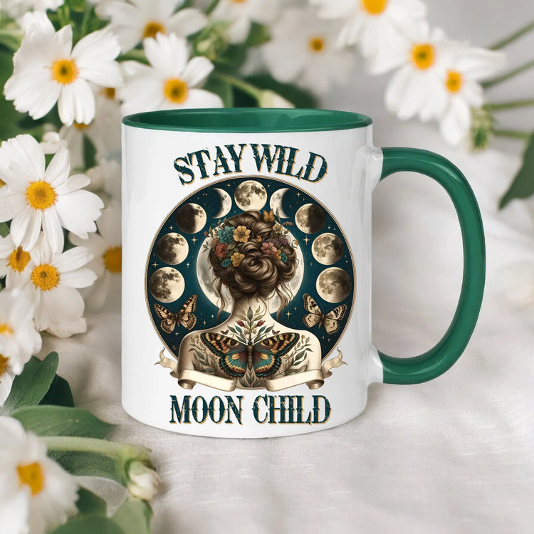 Colorful Mugs, 11oz, Moon Child Tarot Card Coffee Mug, Celestial Spiritual Art, Custom artistic everyday drinking cup, special gift item