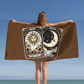 Beach Towel, Brown Celestial Beach Towel, Horoscope Tarot Cards, Great Mystical inspired gift, spiritual inspired gift, Heavy Lush towel The Aurora Touch