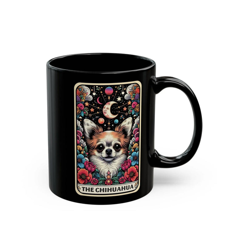 Black Mug (11oz, ), The Chihuahua Tarot Card, Celestial coffee Mug, Colorful Pet lover gift, Everyday drinking Mug, Great Grad gift The Aurora Touch