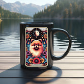 Black Mug (11oz) Pomeranian portrait coffee drinking mug, Celestial Tarot card design, pet lover gift, colorful daily cup The Aurora Touch