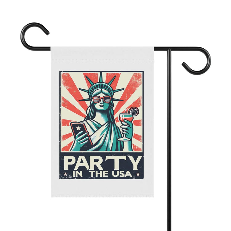 Garden & House Banner, party in the USA Statue of Liberty funny humorous decorative front yard garden flag post stand outside decor The Aurora Touch