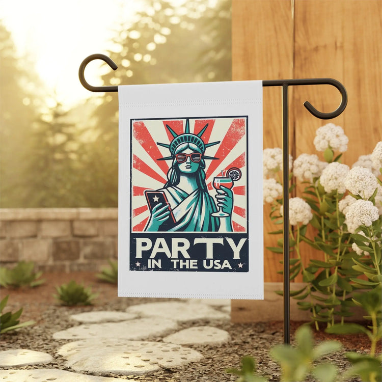 Garden & House Banner, party in the USA Statue of Liberty funny humorous decorative front yard garden flag post stand outside decor The Aurora Touch