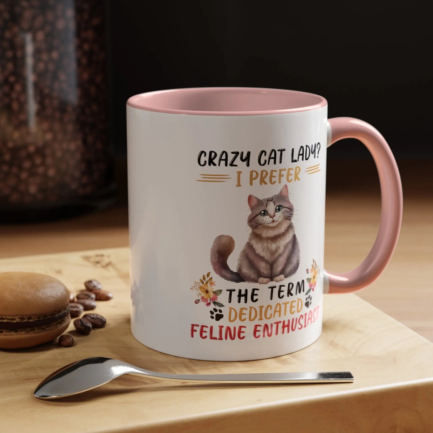Accent Coffee Mug (11, 15oz), Crazy Cat Lady coffee mug, Humorous sayings, Kitty Lover tea cup, The Aurora Touch