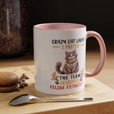 Accent Coffee Mug (11, 15oz), Crazy Cat Lady coffee mug, Humorous sayings, Kitty Lover tea cup, The Aurora Touch
