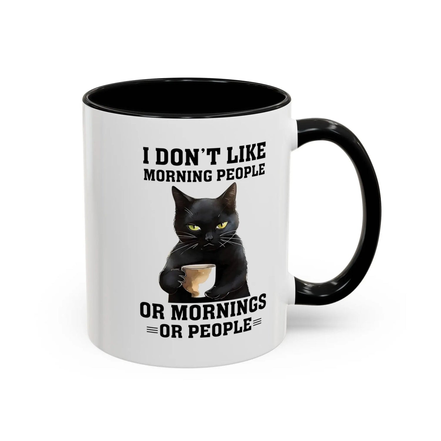 Accent Coffee Mug (11, 15oz), black cat sarcastic humorous saying everyday kitchen coffee tea color accent funny gift mug The Aurora Touch