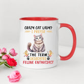 Accent Coffee Mug (11, 15oz), Crazy Cat Lady coffee mug, Humorous sayings, Kitty Lover tea cup, The Aurora Touch