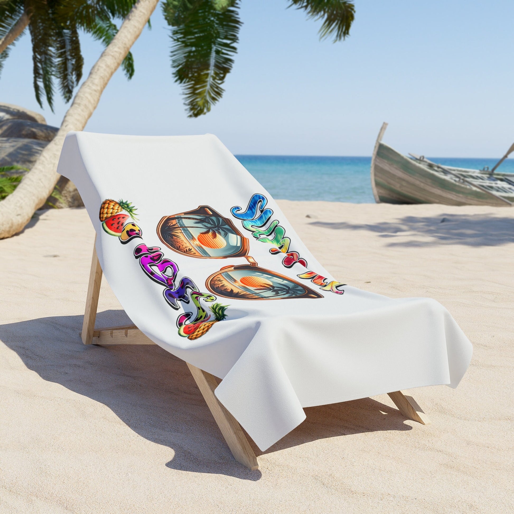 Beach Towel, Summer Vibes White oversized colorful Every Day Fun Travel Beach Towel