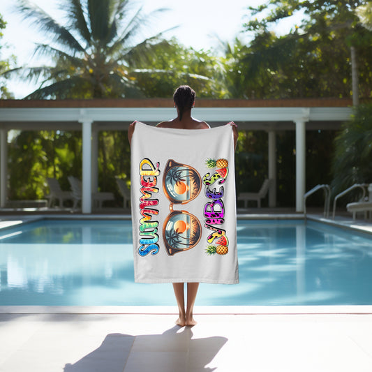 Beach Towel, Summer Vibes White oversized colorful Every Day Fun Travel Beach Towel