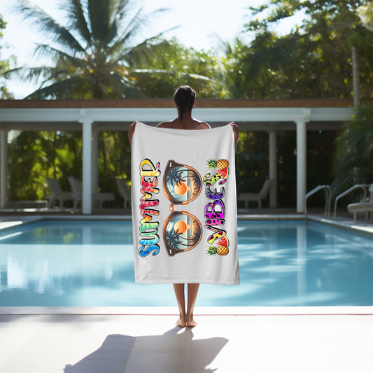 Beach Towel, Summer Vibes White oversized colorful Every Day Fun Travel Beach Towel