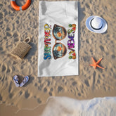 Beach Towel, Summer Vibes White oversized colorful Every Day Fun Travel Beach Towel The Aurora Touch