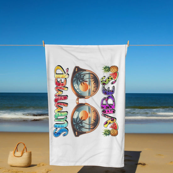 Beach Towel, Summer Vibes White oversized colorful Every Day Fun Travel Beach Towel The Aurora Touch
