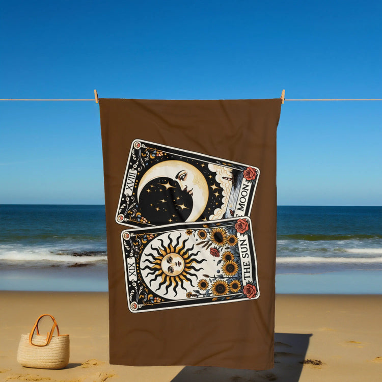Beach Towel, Brown Celestial Beach Towel, Horoscope Tarot Cards, Great Mystical inspired gift, spiritual inspired gift, Heavy Lush towel The Aurora Touch
