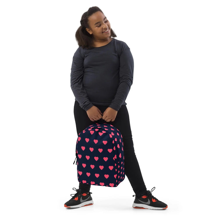 Minimalist Backpack, Navy Pink Hearts stylish back to school accessory all purpose carry bag The Aurora Touch