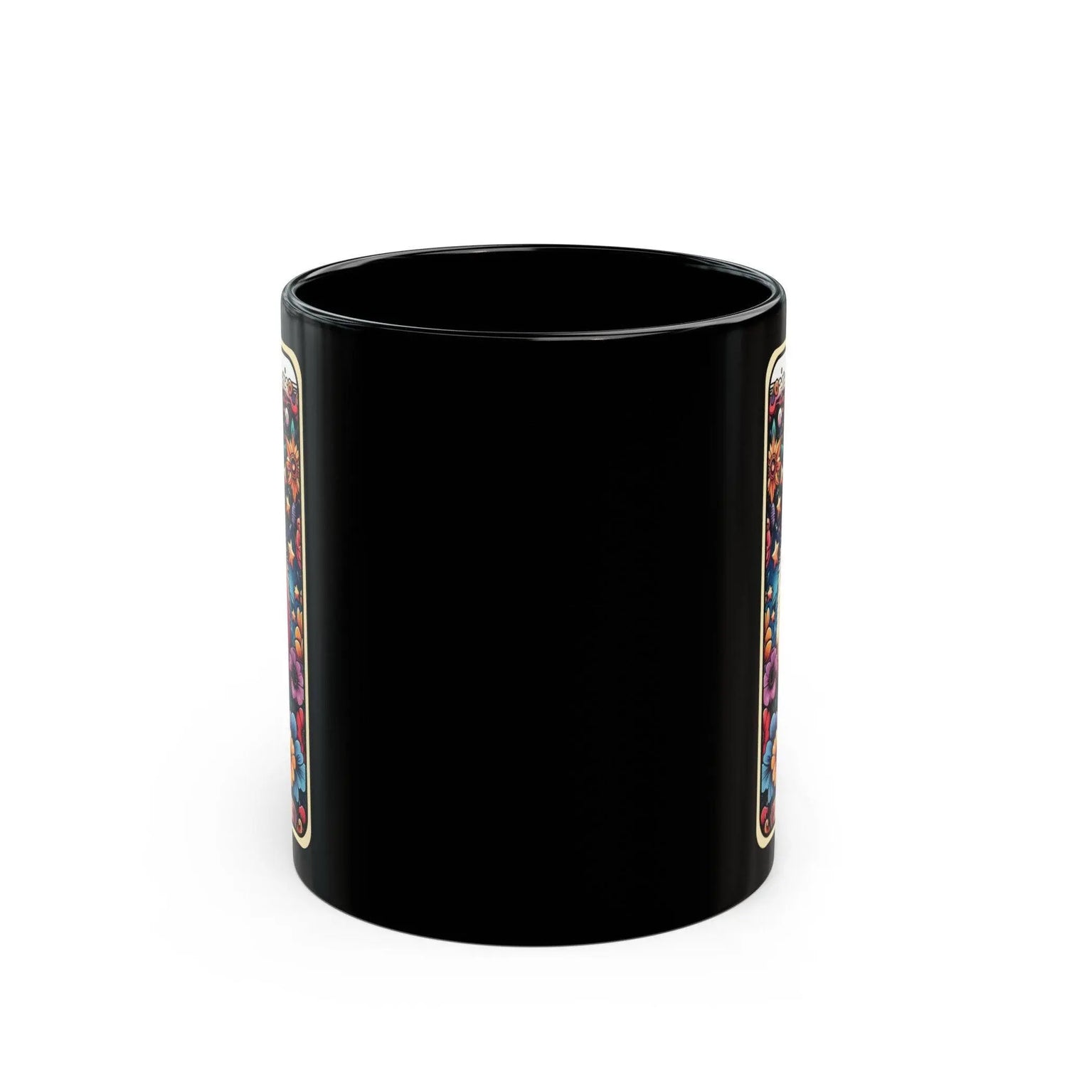 Black Mug (11oz) Pomeranian portrait coffee drinking mug, Celestial Tarot card design, pet lover gift, colorful daily cup The Aurora Touch
